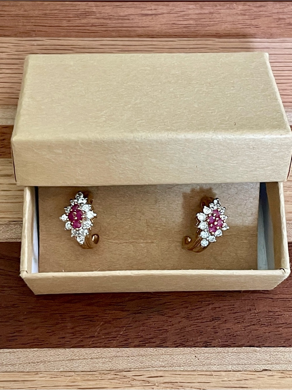 Beautiful Gold over 925 silver Ruby and CZ  earrings. Like New!!